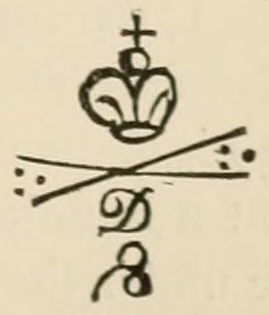 The Crown, crossed batons, D and a pattern number mark as engraved in Chaffers 1891, page 753
