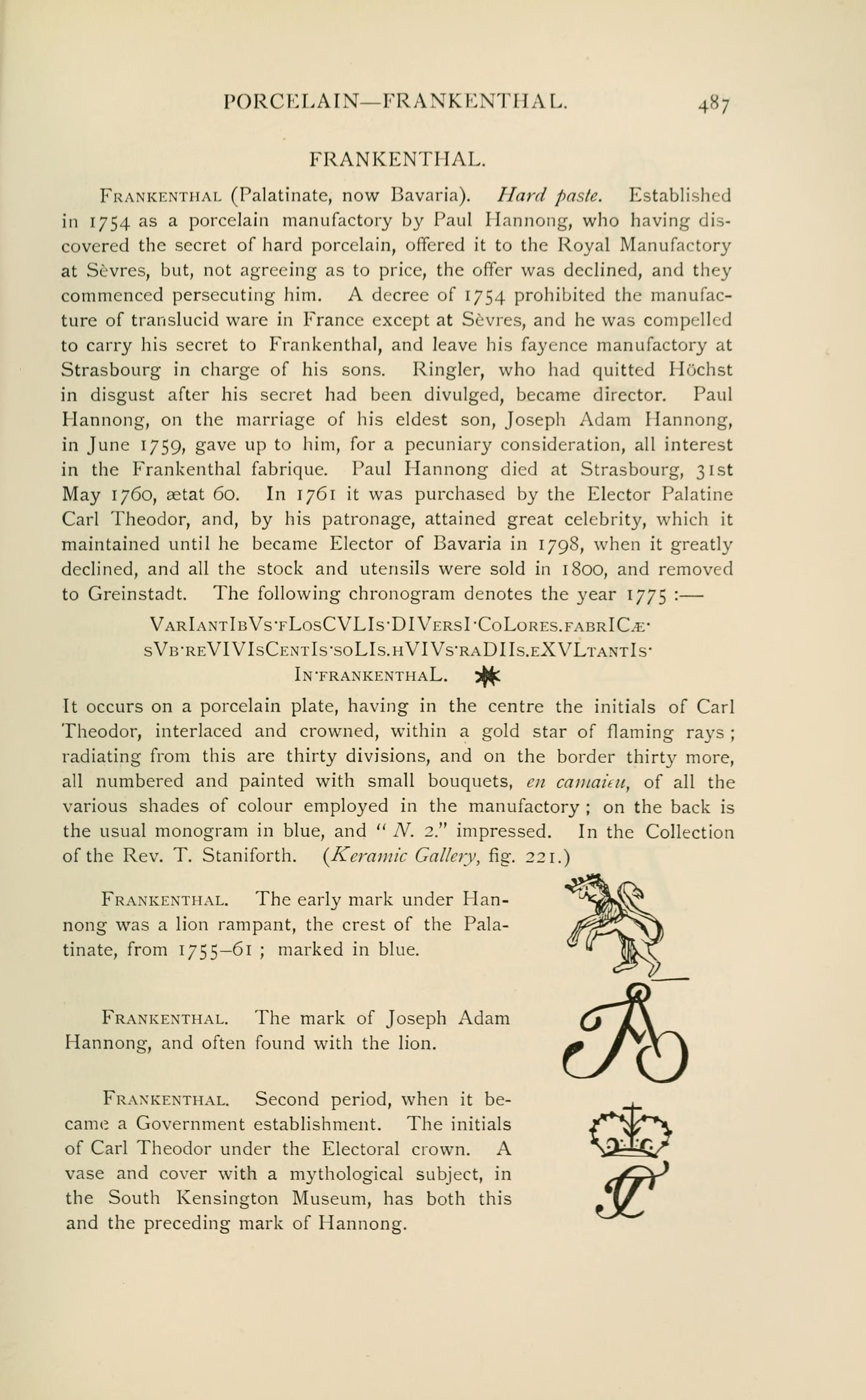 Page 487 of Chaffers 1891, the source for this entry